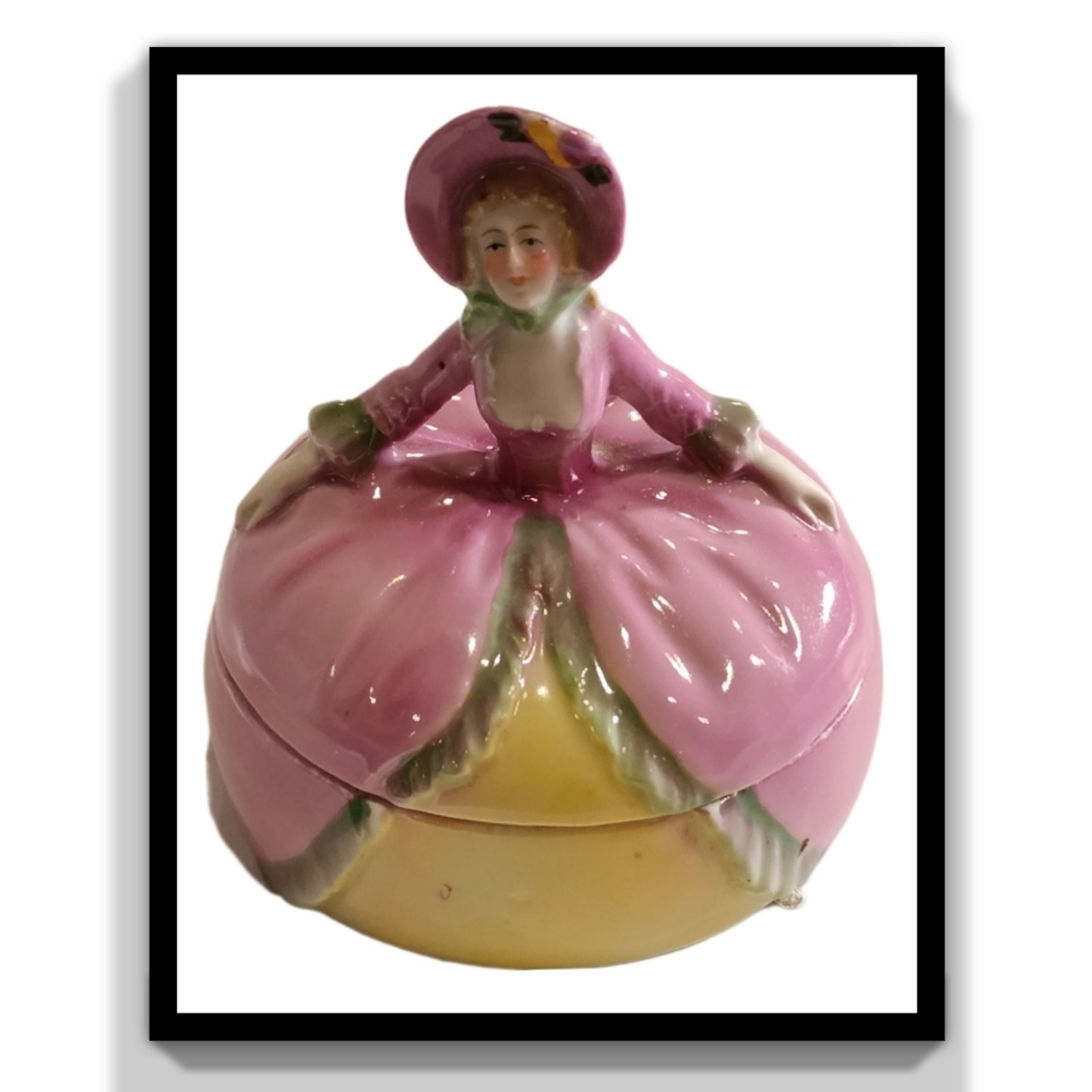 German Porcelain Antique Half Doll Powder Jar/Trinket Box